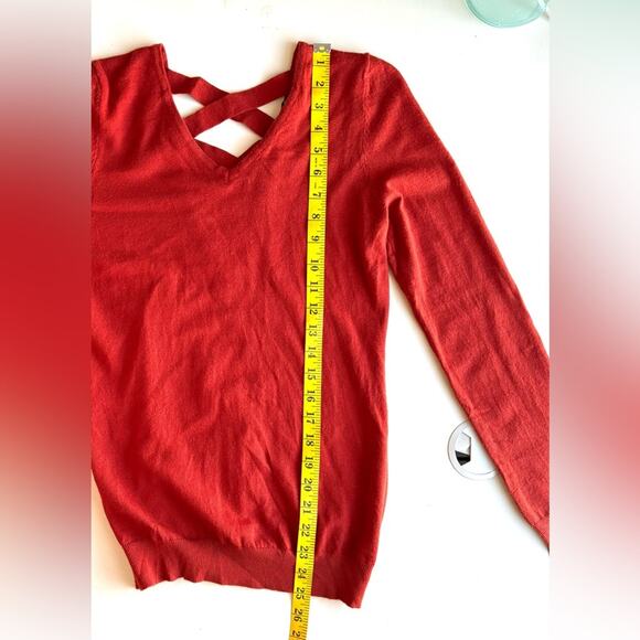Love Ellie Sweater, Burnt Orange V Neck, Cris Cross Straps, Long Sleeve, Size XS - Picture 6 of 9